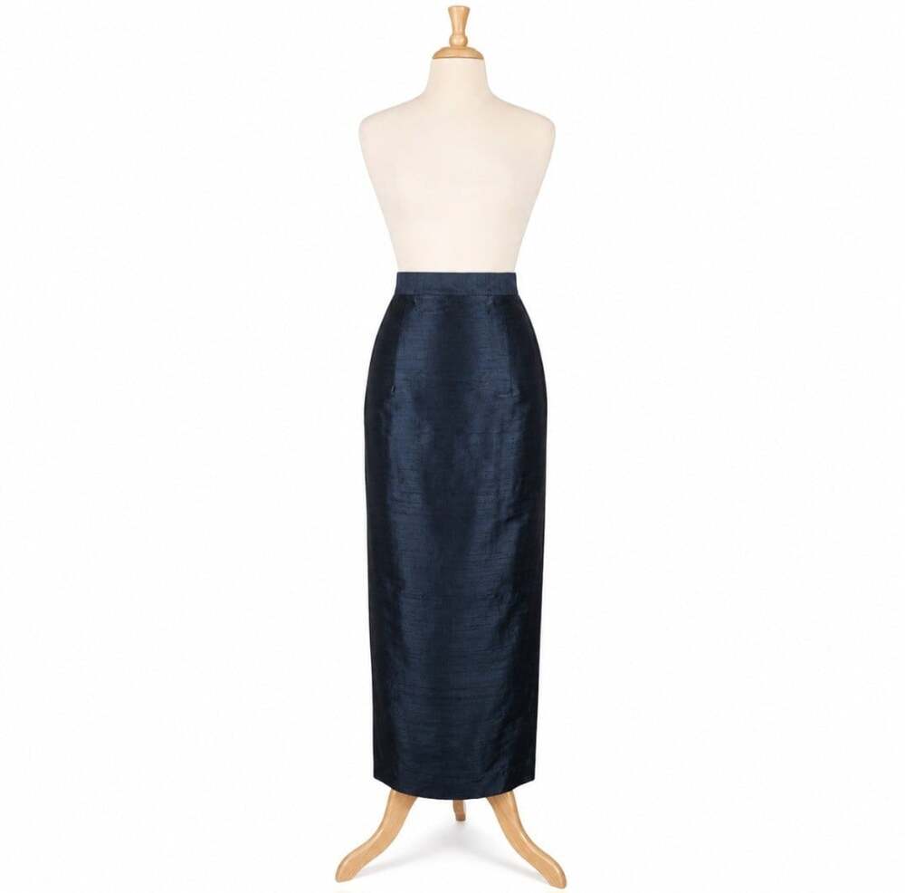 Currie Bonnero Atlanta Silk Shantung Maxi Skirt Navy Blue Size 8 Formal Evening